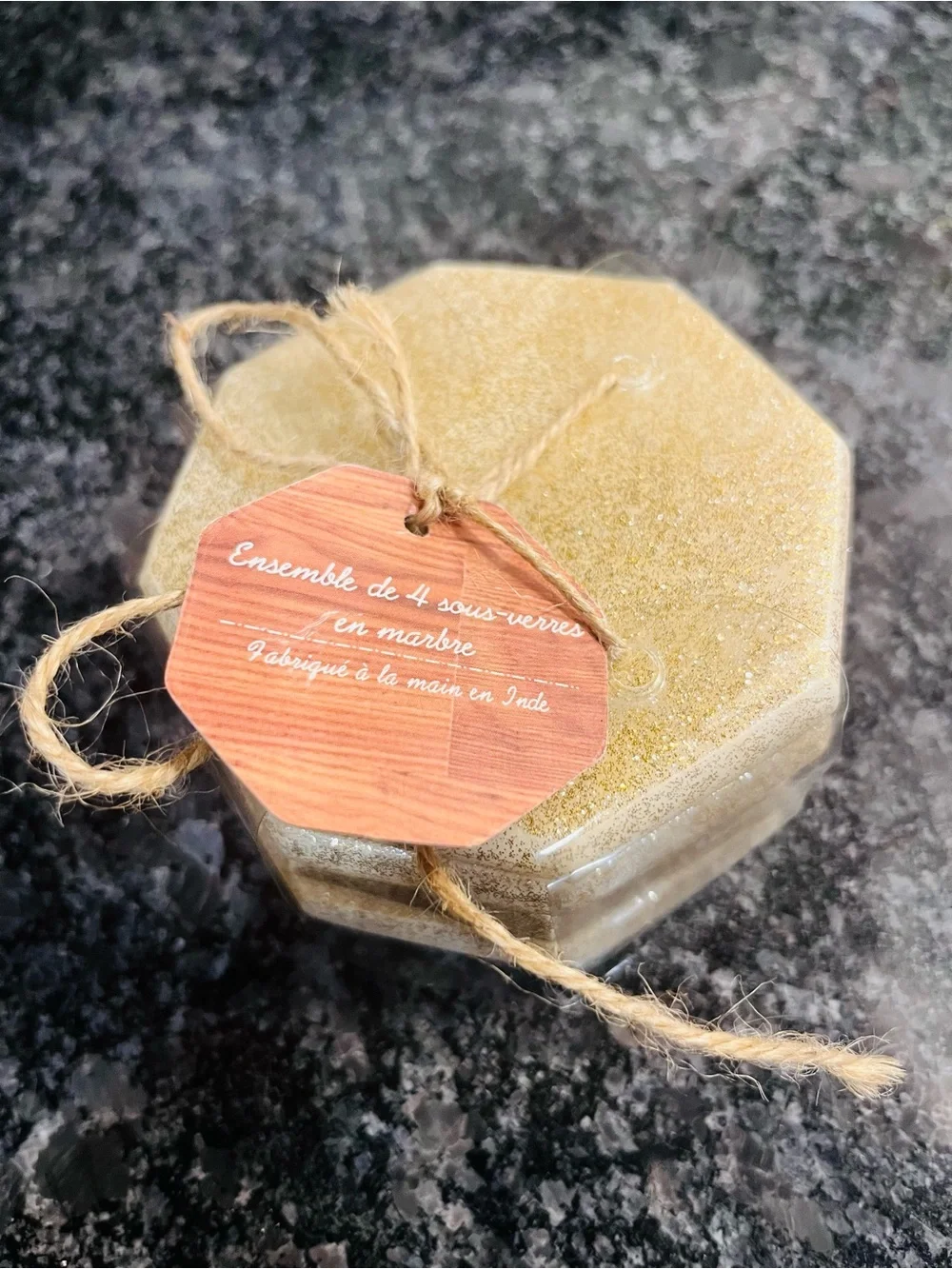 Hand Crafted Gold Marble Coasters Set of 4